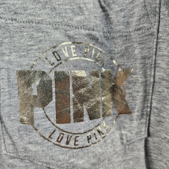 VICTORIA’S SECRET PINK POCKET TEE SHIRT BLING!! GREY SIZE SMALL - Picture 2 of 4